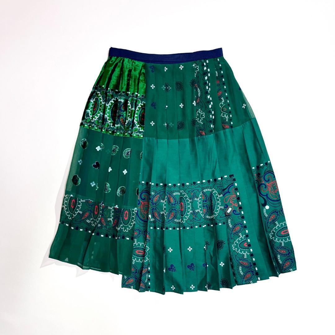 h20 sacai 定11万 アシンメトリープリーツスカート ベロアペイズリー柄