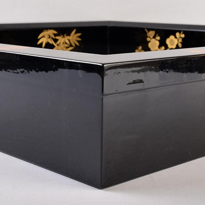 茶道具　塗師　宗勝作　真塗　菊桐四君子蒔絵　炉縁　共箱　V　8398A