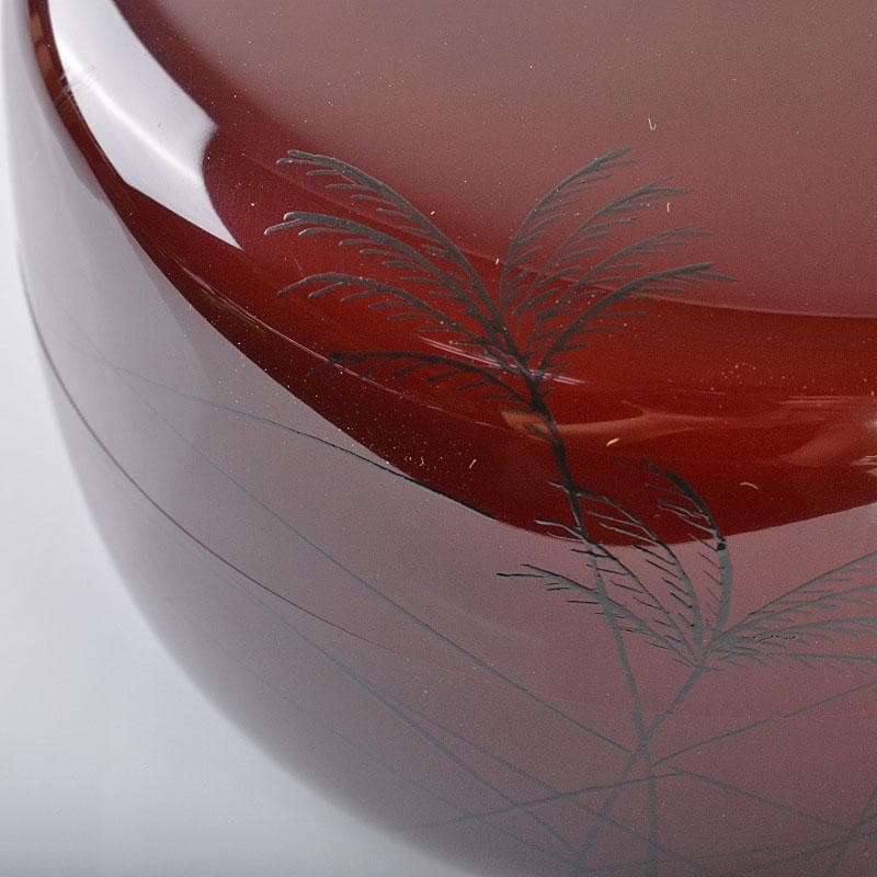 茶道具　加賀蒔絵師　竹内幸斎作　螺鈿装飾　鈴虫蒔絵　平棗　共箱　V　R6957