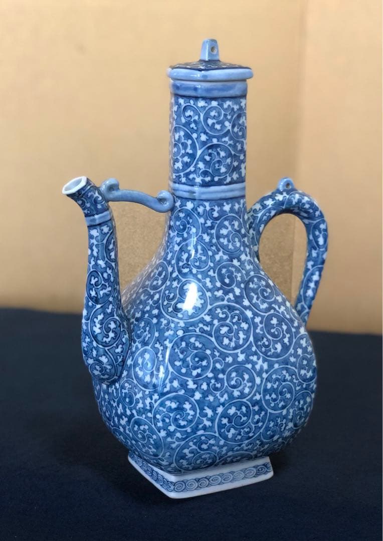 《R》有田焼 染付 唐草濃 水注 水差 源右衛門作 共箱 251201お2