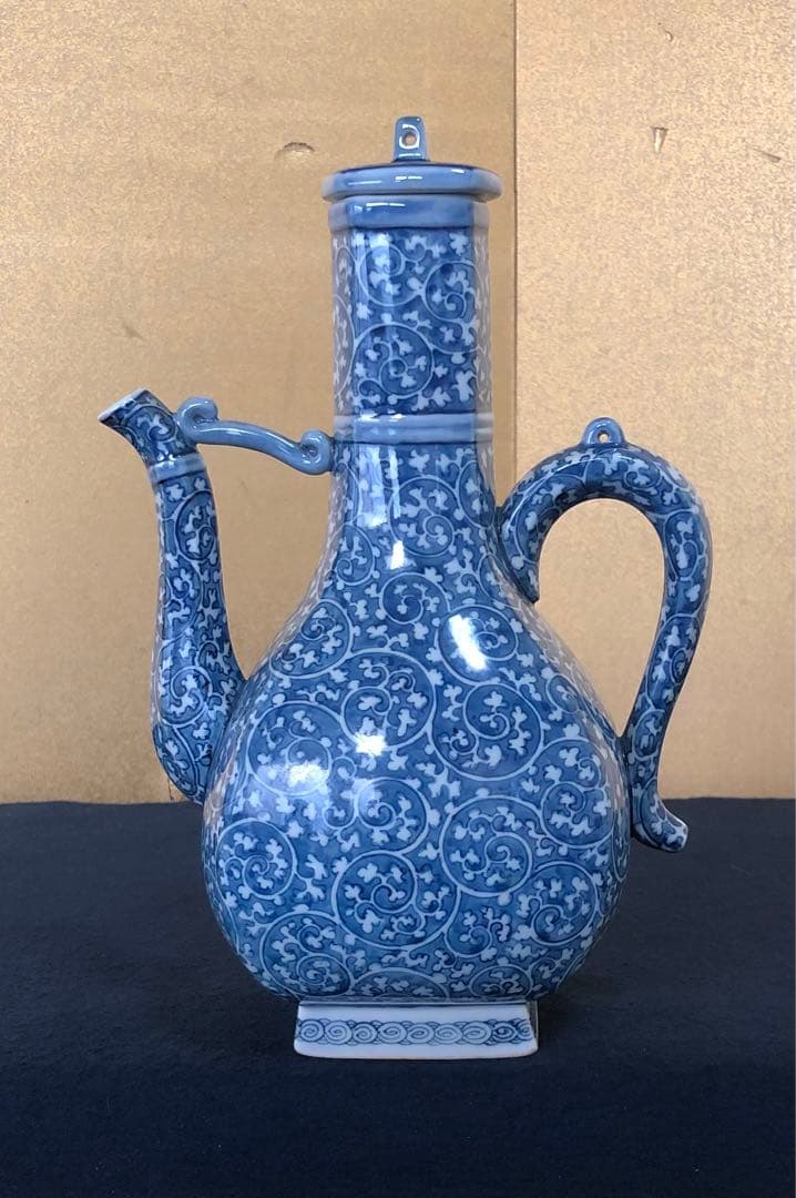 《R》有田焼 染付 唐草濃 水注 水差 源右衛門作 共箱 251201お2