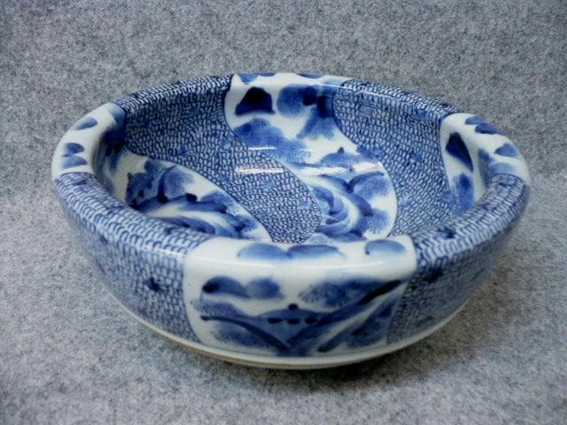 伊万里 染付 ねじれ文 みじんこ 風景図 深鉢 [B22151]