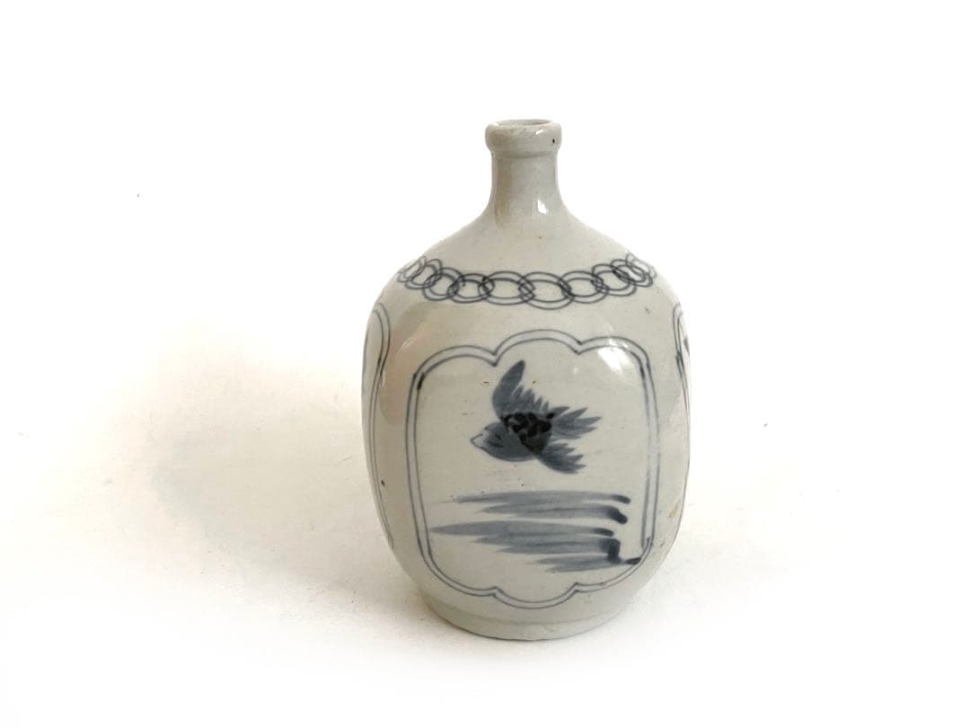 骨董　アンティーク　古伊万里　染付　窓絵　鳥文様　徳利　一輪挿し　初期伊万里