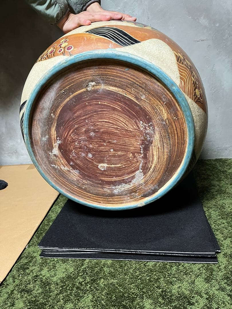 絵柄　火鉢　大型　風景　かめ　陶器