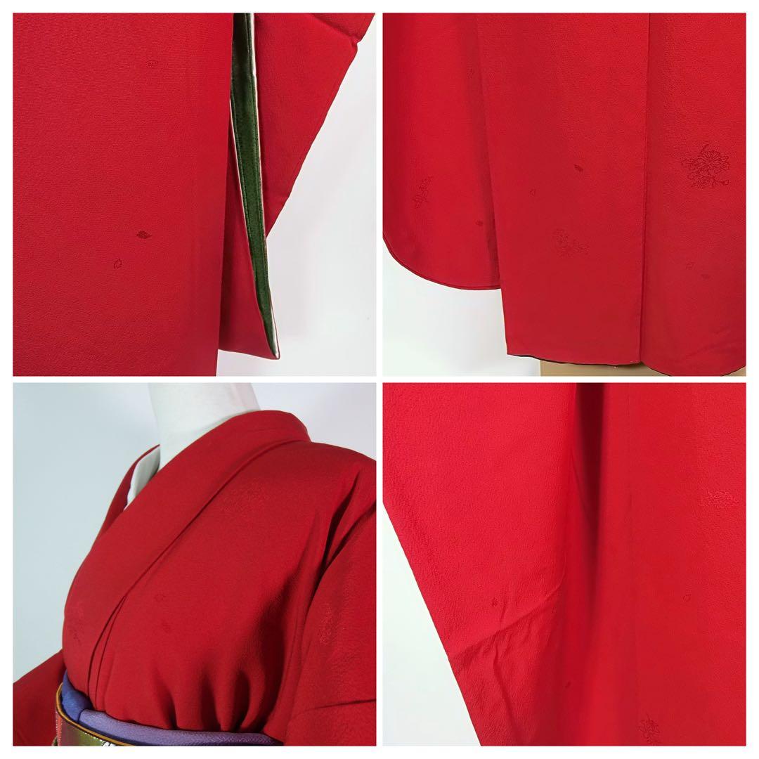 山本寛斎デザイン】紅赤色＊色無地振袖＊上品地紋×華やぎモダン／個性