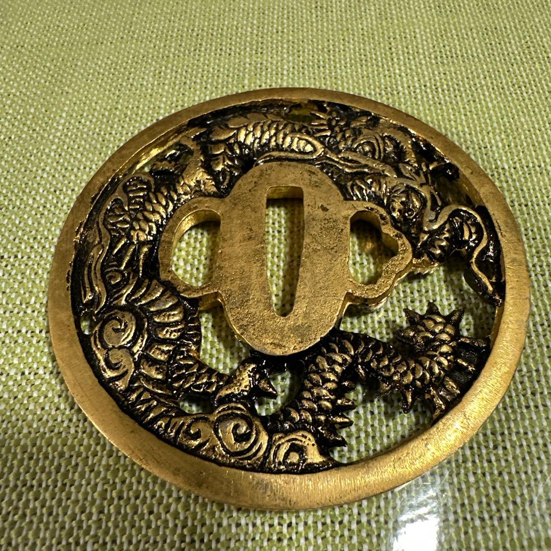 孝行作　刀装具 鍔 古美術品 金色塗