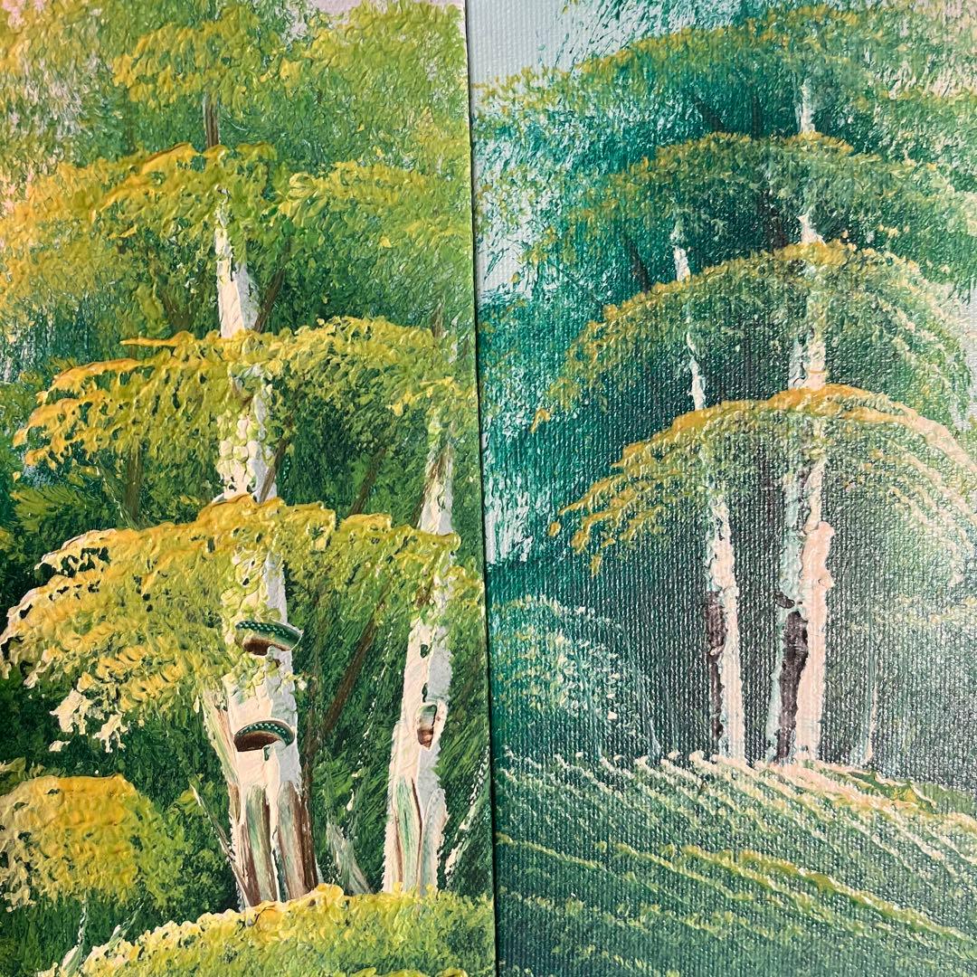 ☆大型絵画☆ 手書き油絵 3枚組 朝日と山河 額付 額付き 絵画 油彩画