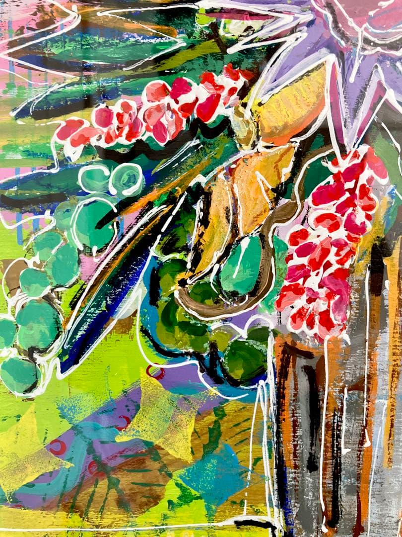 原画 花 額付き 花の絵 静物画 絵画 アクリル画 現代アート 手描き 一点