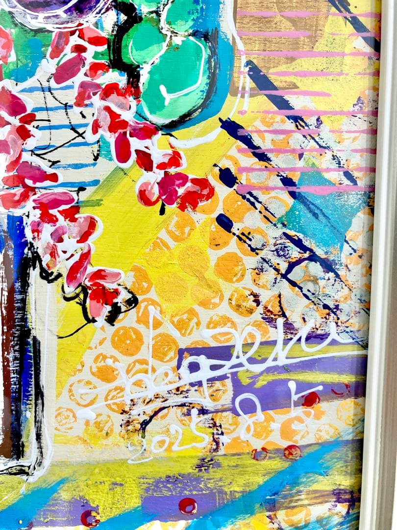 原画 花 額付き 花の絵 静物画 絵画 アクリル画 現代アート 手描き 一点