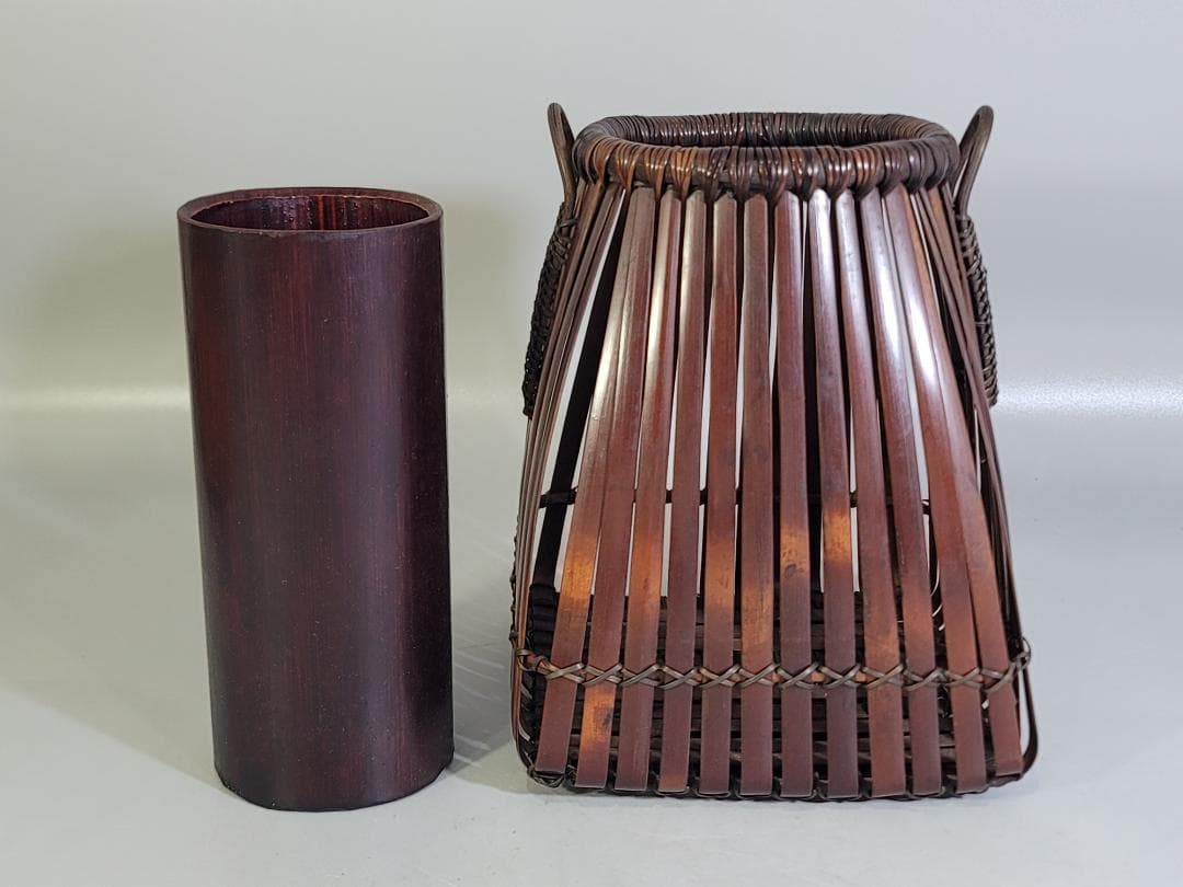 東山麓 東竹園斎作 四方形白錆花籠 共箱 美品 DT607