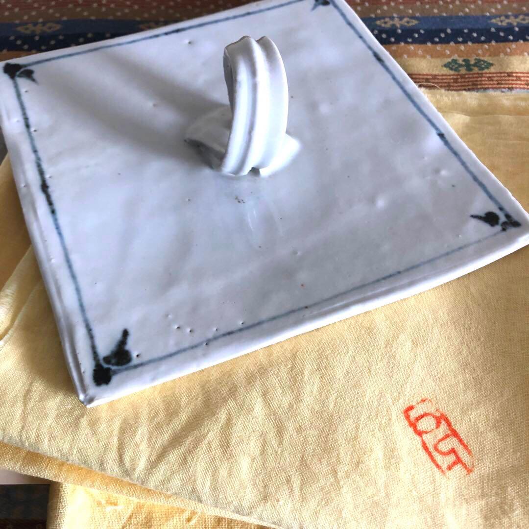 値下げ】 水差 染付 河本五郎 染付四方水差 茶道具 瀬戸 河本礫