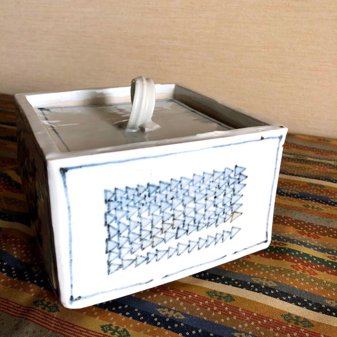 値下げ】 水差 染付 河本五郎 染付四方水差 茶道具 瀬戸 河本礫