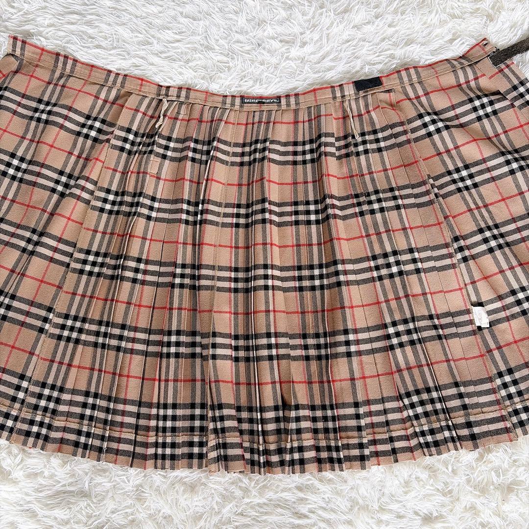 美品✨【バーバリーズ】ウール100%巻きプリーツスカート ノバチェック ベージュ