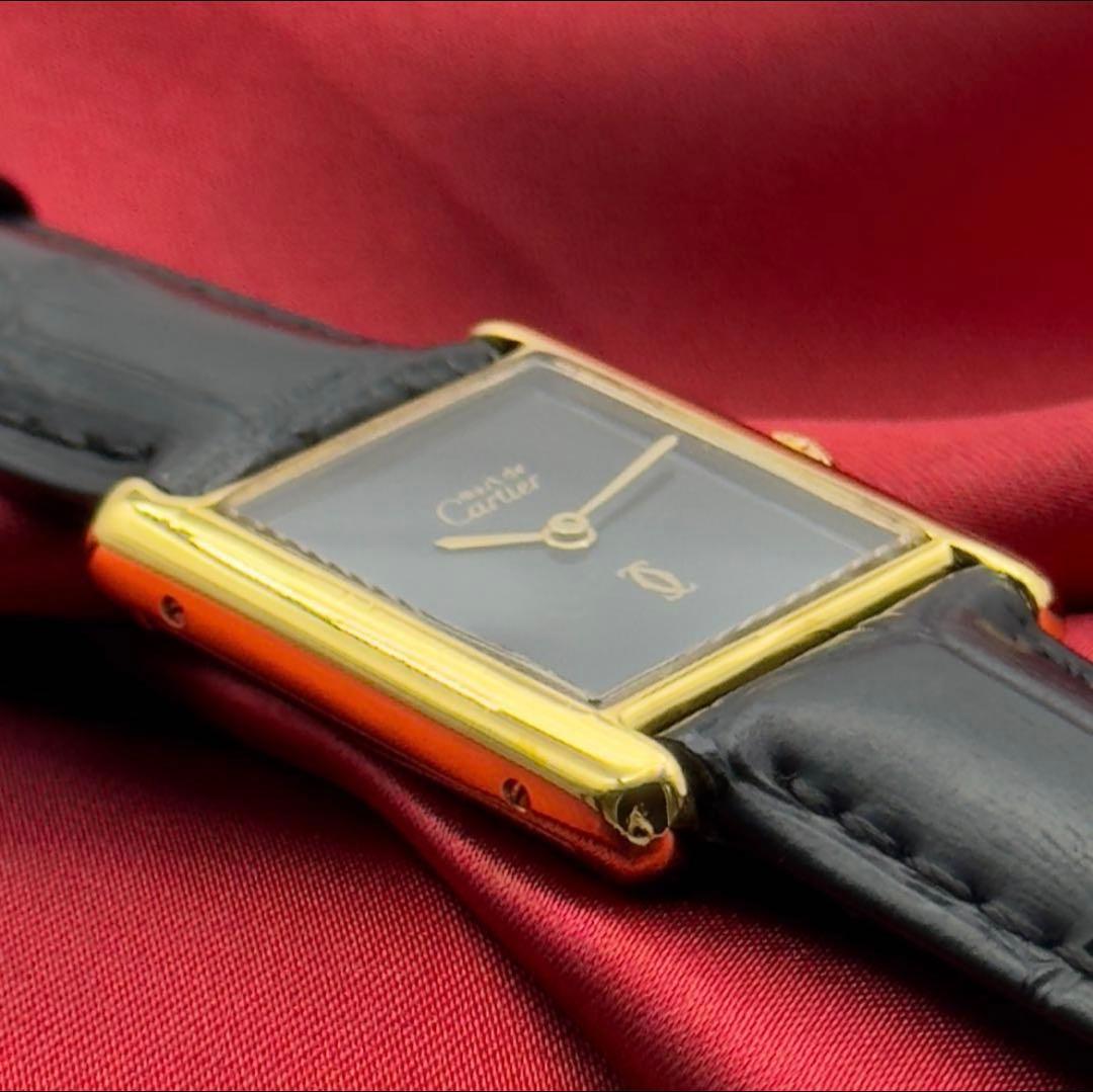 外装新品仕様 カルティエ マストタンクLM ブラック文字盤 手巻き A246