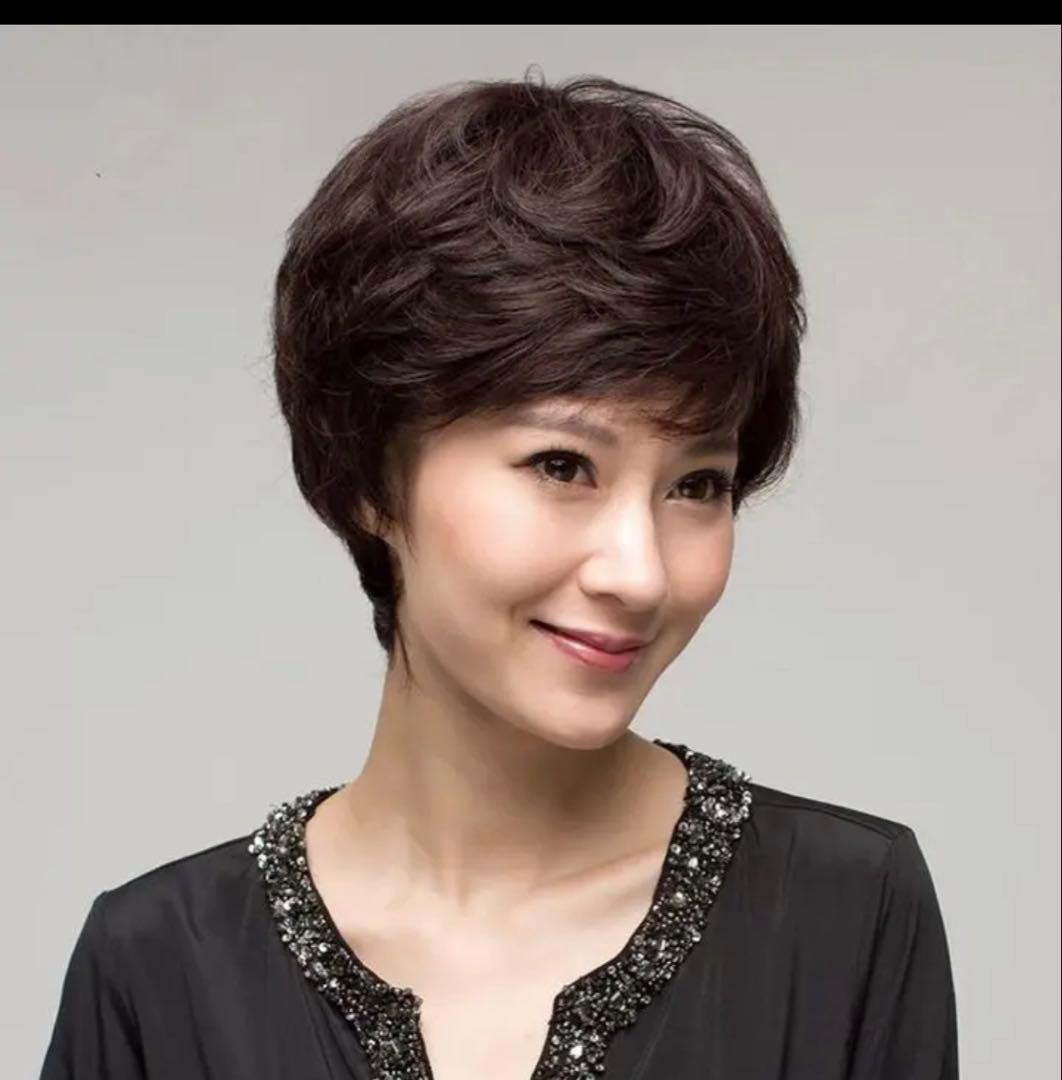 気品人毛100% つむじ部分手植え ショートウィッグN890