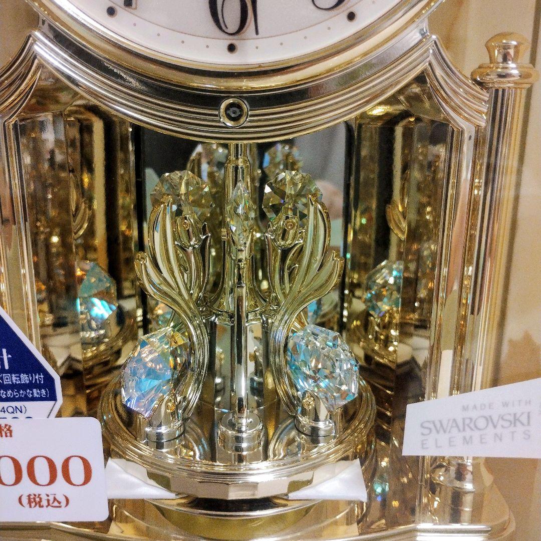 新品リズム電波置時計重厚感ある綺麗な大型グリーンオニックス石枠QE2 -S47N