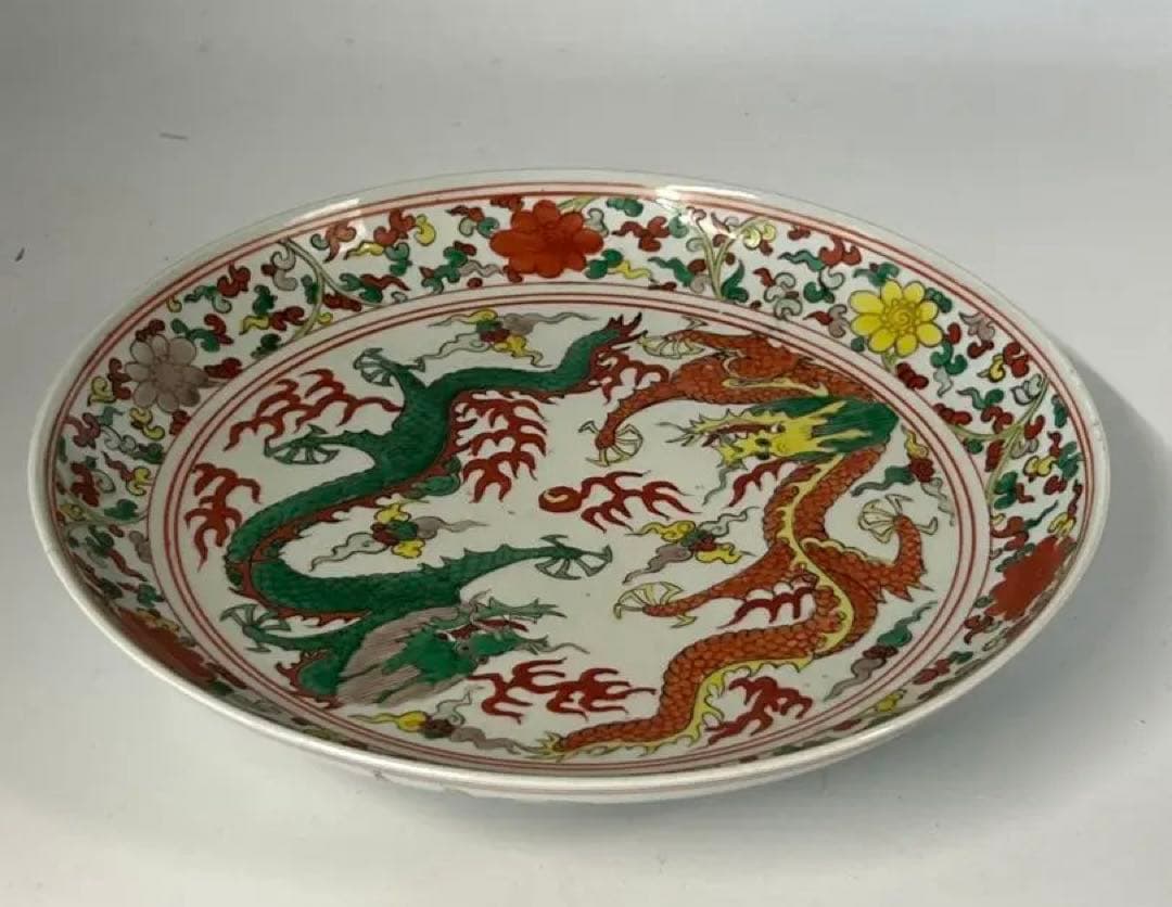極上 古美術 五彩龍紋染付皿【大明萬歷製】在銘 西き04-4の通販