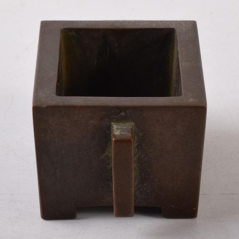 中国　大明宣徳年製　古銅　四方双耳香炉　馬槽爐　V　7232E