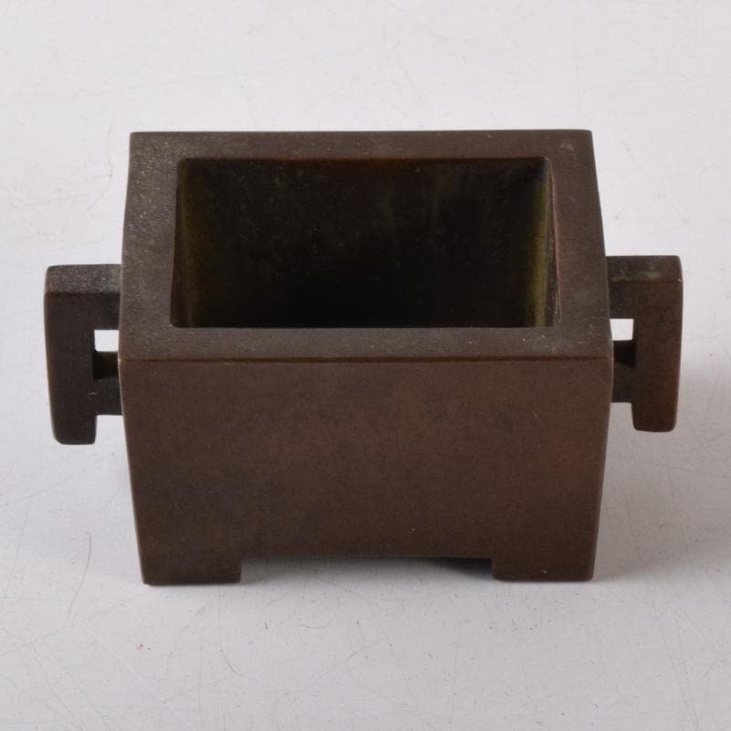 中国　大明宣徳年製　古銅　四方双耳香炉　馬槽爐　V　7232E