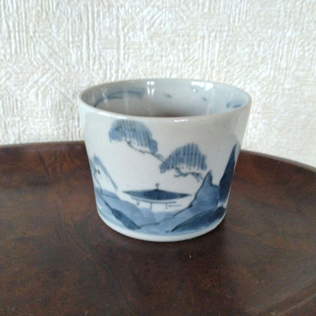 【KAZUです。】古伊万里染付山水文雁の図蕎麦猪口
