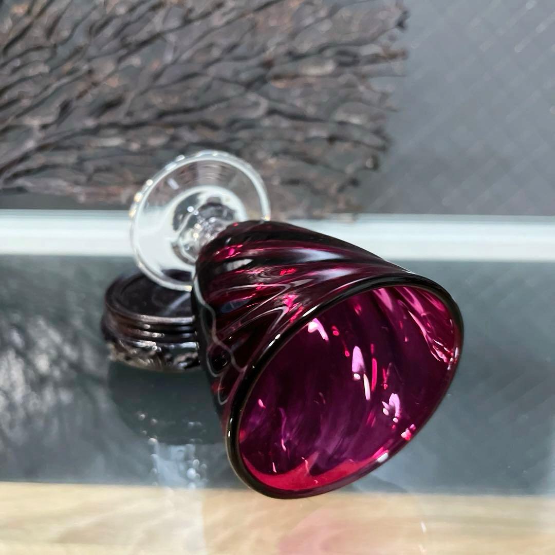 骨董 時代 希少金赤ガラス モールガラス調 流線型 アイスコップ ウラン ①