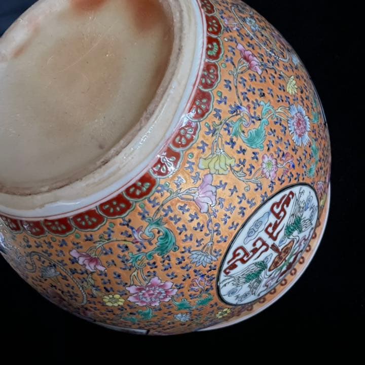 景徳鎮 鉢 百寿 百福 吉祥 手描き 粉彩 蝙蝠 鶴 中国 火鉢