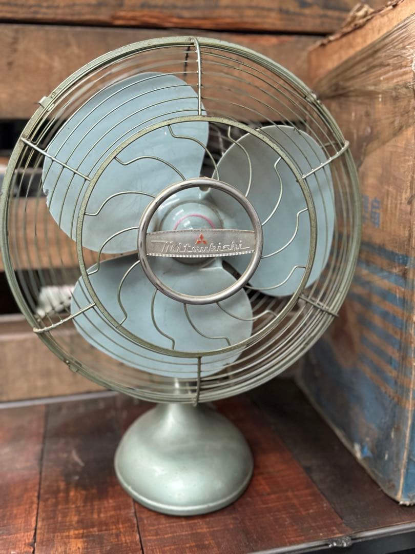 三菱 鉄製 扇風機 アンティーク 箱付き レトロ ビンテージ インテリア 76