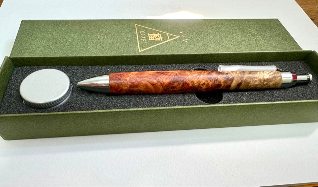 富士瘤 craft【特上杢 アンボイナバール 紅白】木軸ペン三神シャープ