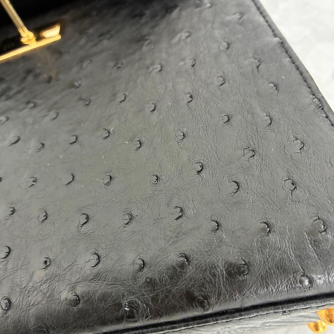 高級【RODANIA】オーストリッチ ハンドバッグ ブラック 本革