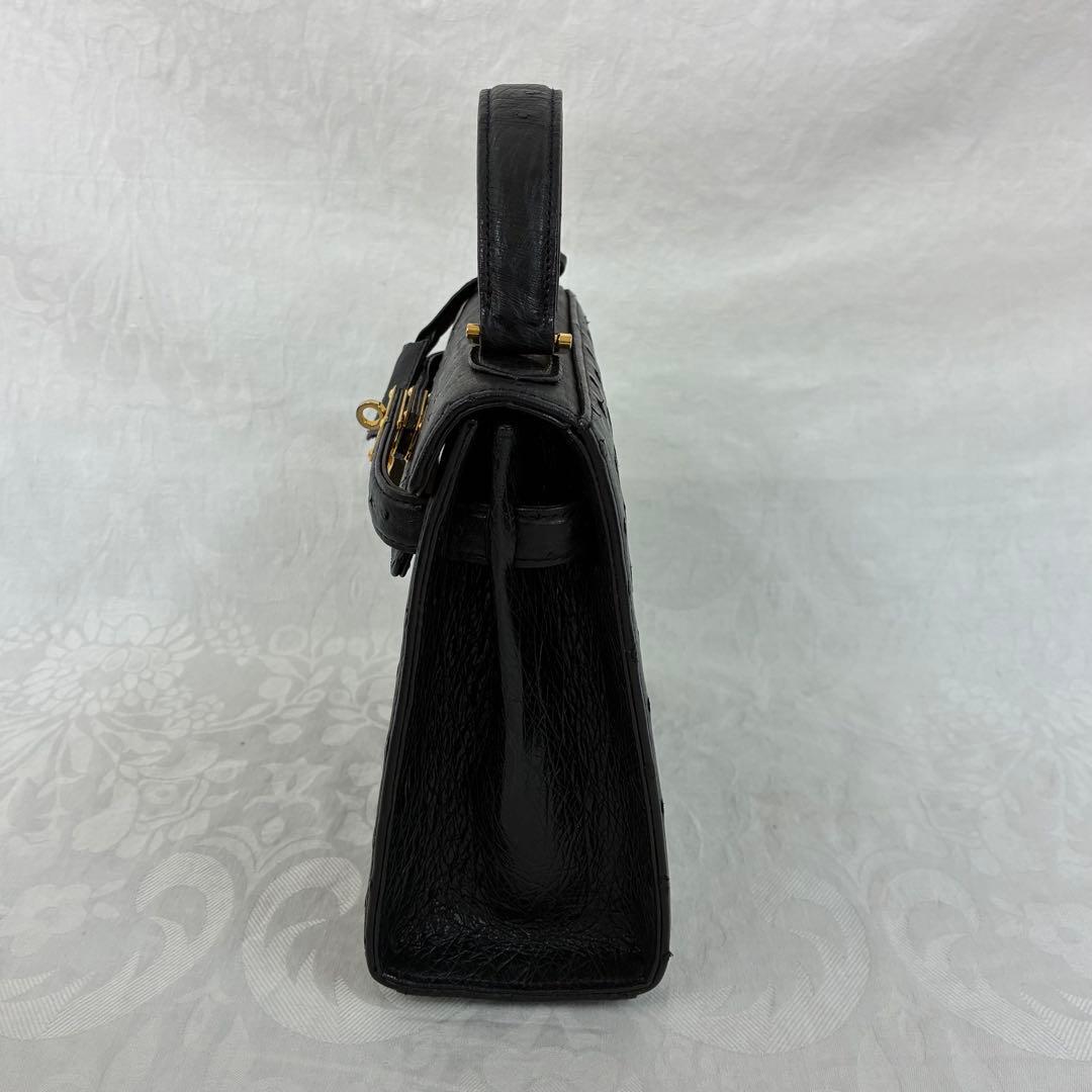 高級【RODANIA】オーストリッチ ハンドバッグ ブラック 本革