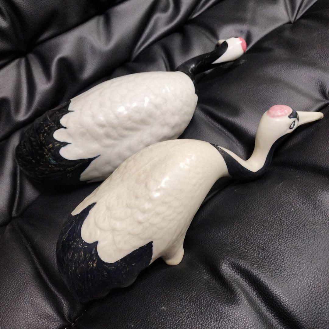 砥部焼 鶴 2羽 古美術 骨董 日本庭園 オブジェ