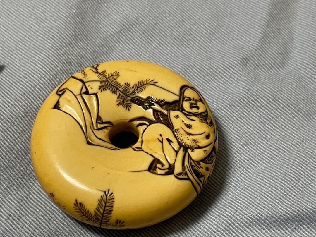 饅頭　根付　時代あり　おかめ