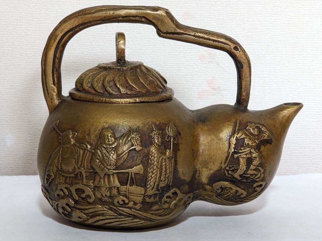 ⭐中国古玩古美術 西遊記絵巻 銅製 瓢型 酒注 アンティーク 骨董品コレクション