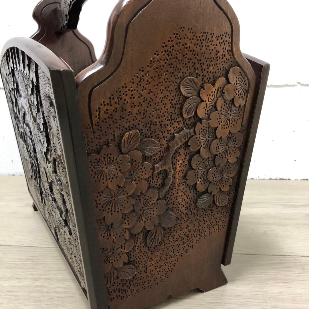 軽井沢彫り　マガジンラック　アンティーク　和風　工芸品　伝統工芸　桜