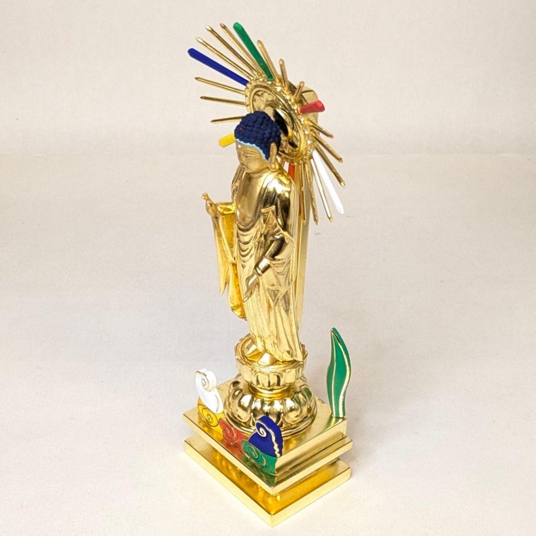 値下げ・新品】 阿弥陀如来立像 純金箔 極彩色 総高さ約26.5㎝ 阿弥陀