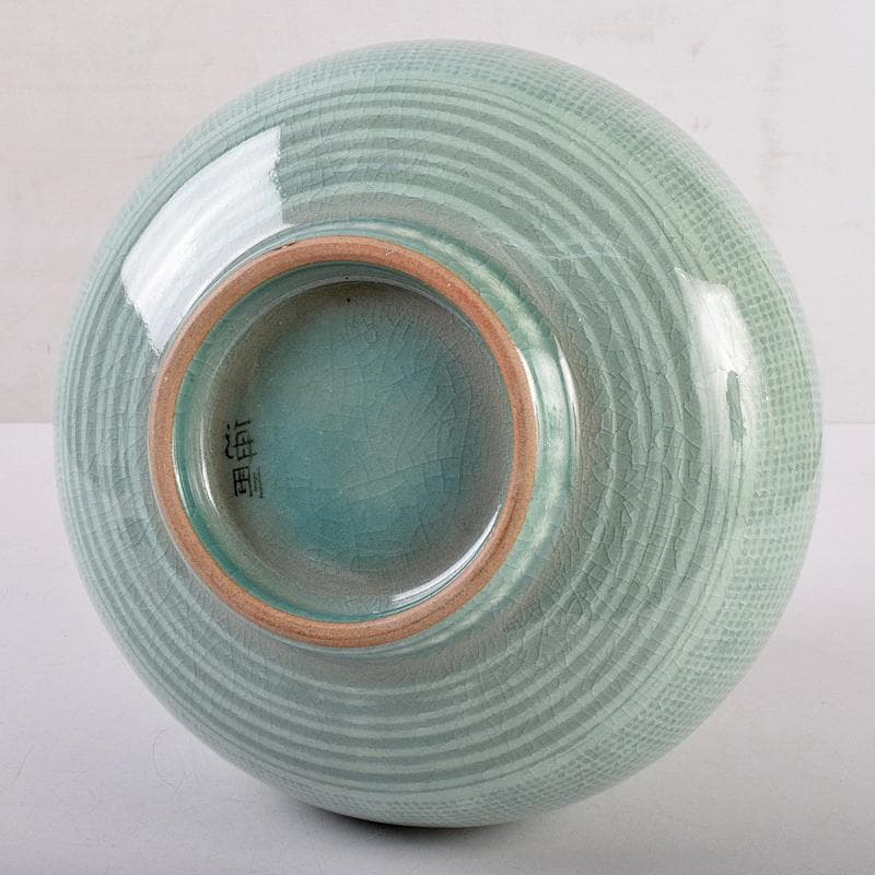 韓国人間文化財　柳海剛（柳根瀅）作　高麗青磁　象嵌　水指　共箱　M　R8896B