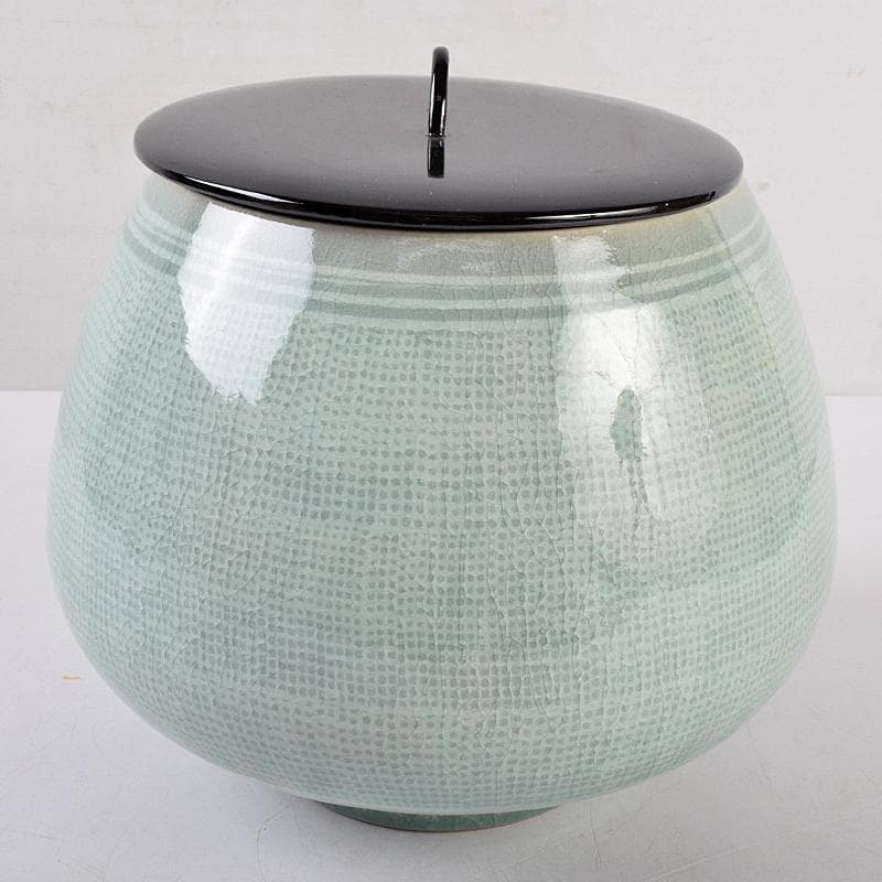 韓国人間文化財　柳海剛（柳根瀅）作　高麗青磁　象嵌　水指　共箱　M　R8896B