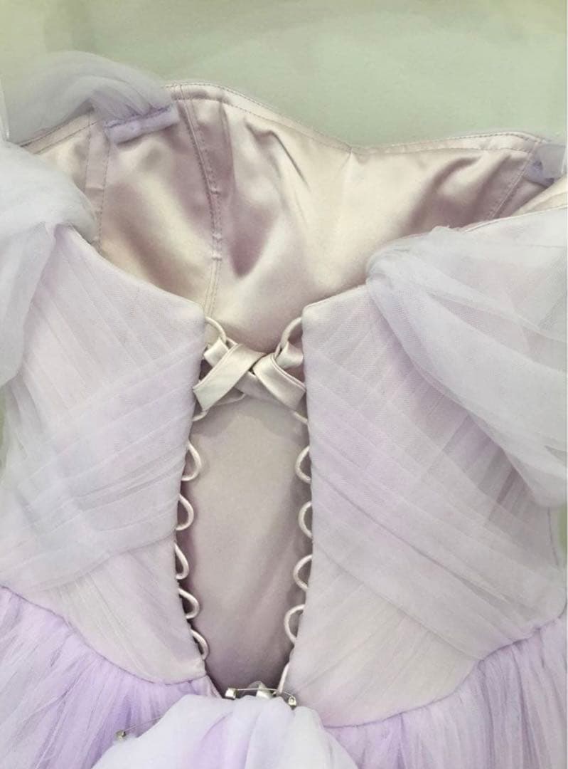 ラベンダーオフショルダーチュールドレス