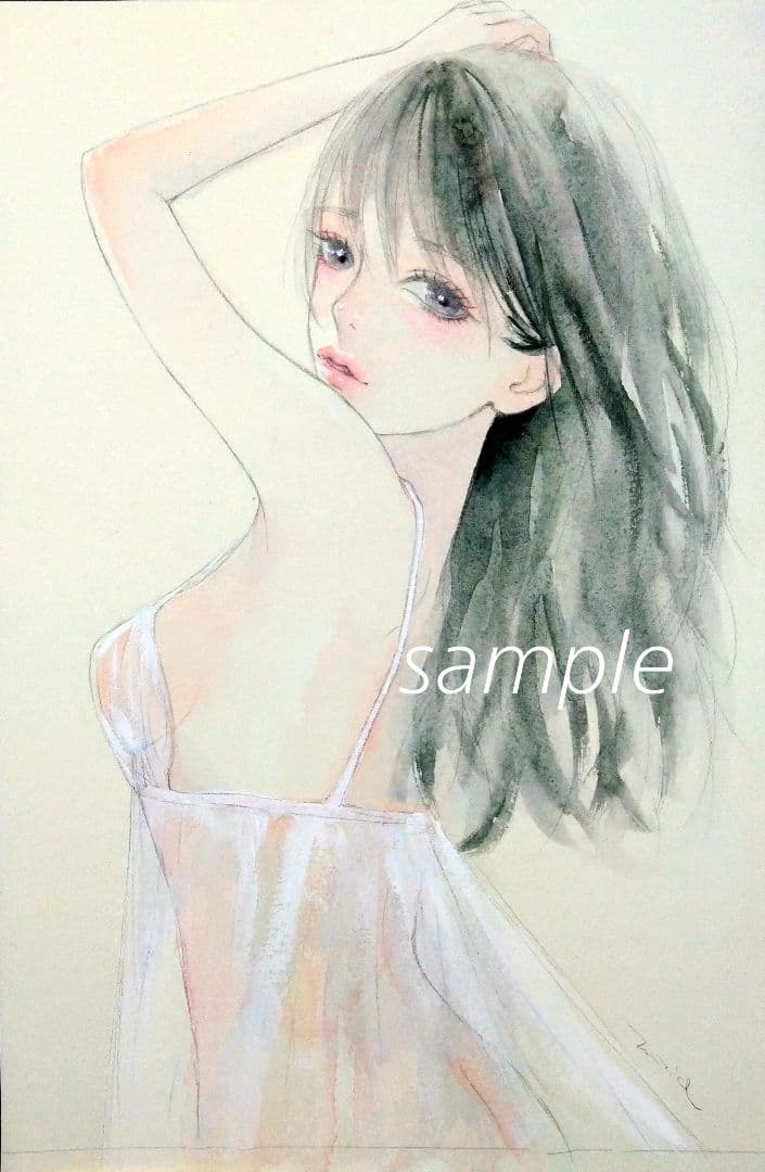 肉筆原画 絵画 手描きイラスト オリジナル 水彩画 美人画手描き