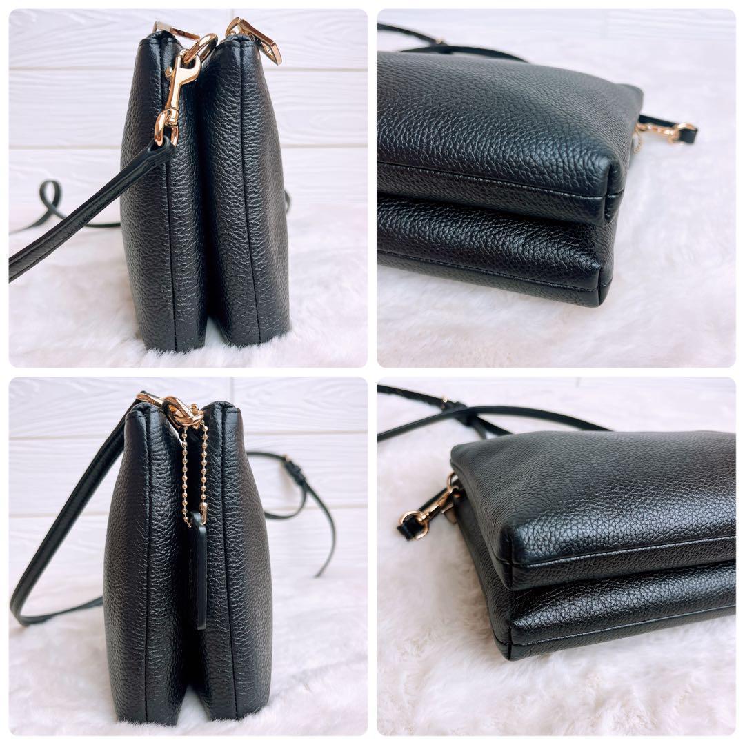 極美品☆COACHコーチ ショルダーカメラバッグ シボ革レザー ブラック大きめ.