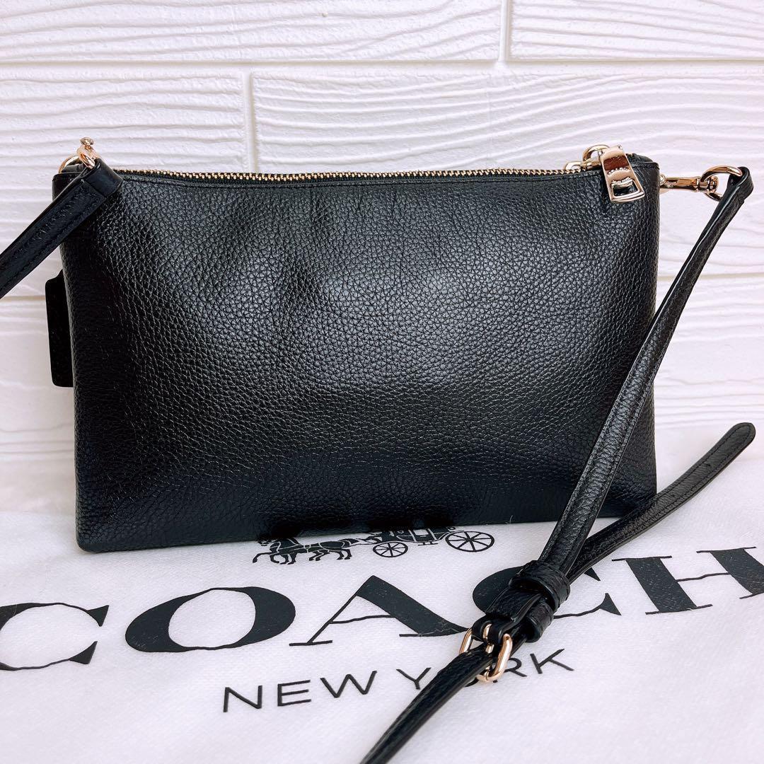極美品☆COACHコーチ ショルダーカメラバッグ シボ革レザー ブラック大きめ.