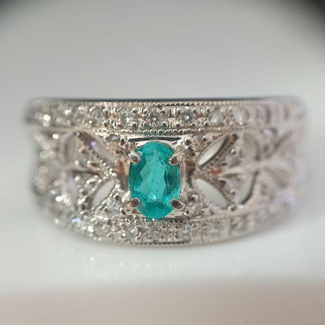 Pt900 パライバトルマリン・ダイヤモンド リング