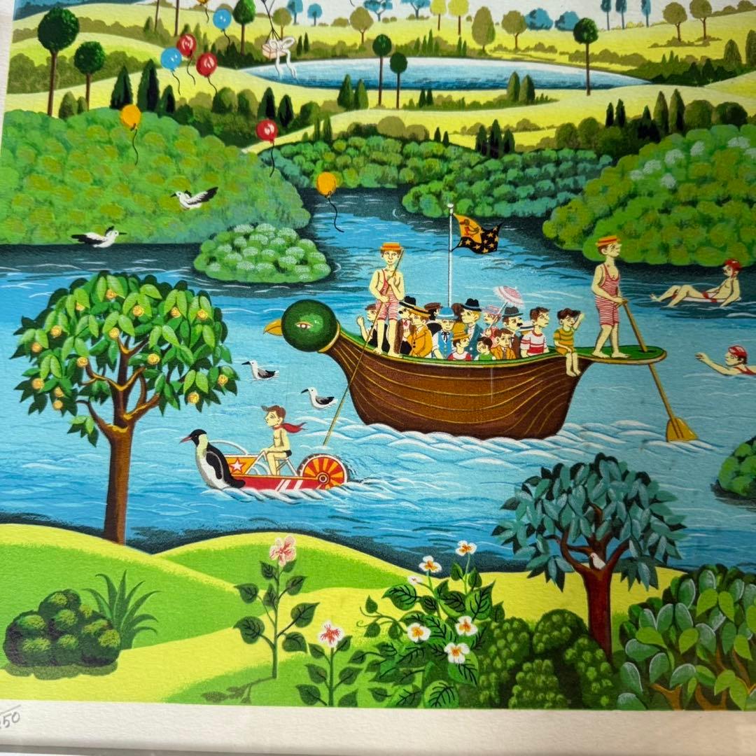 ビン・カシワ「湿原パラダイス」リトグラフ 直筆サイン入り 額縁入り