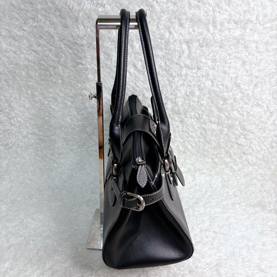 未使用級 濱野 HAMANO 本革 ハンドバッグ 黒 日本製 上品