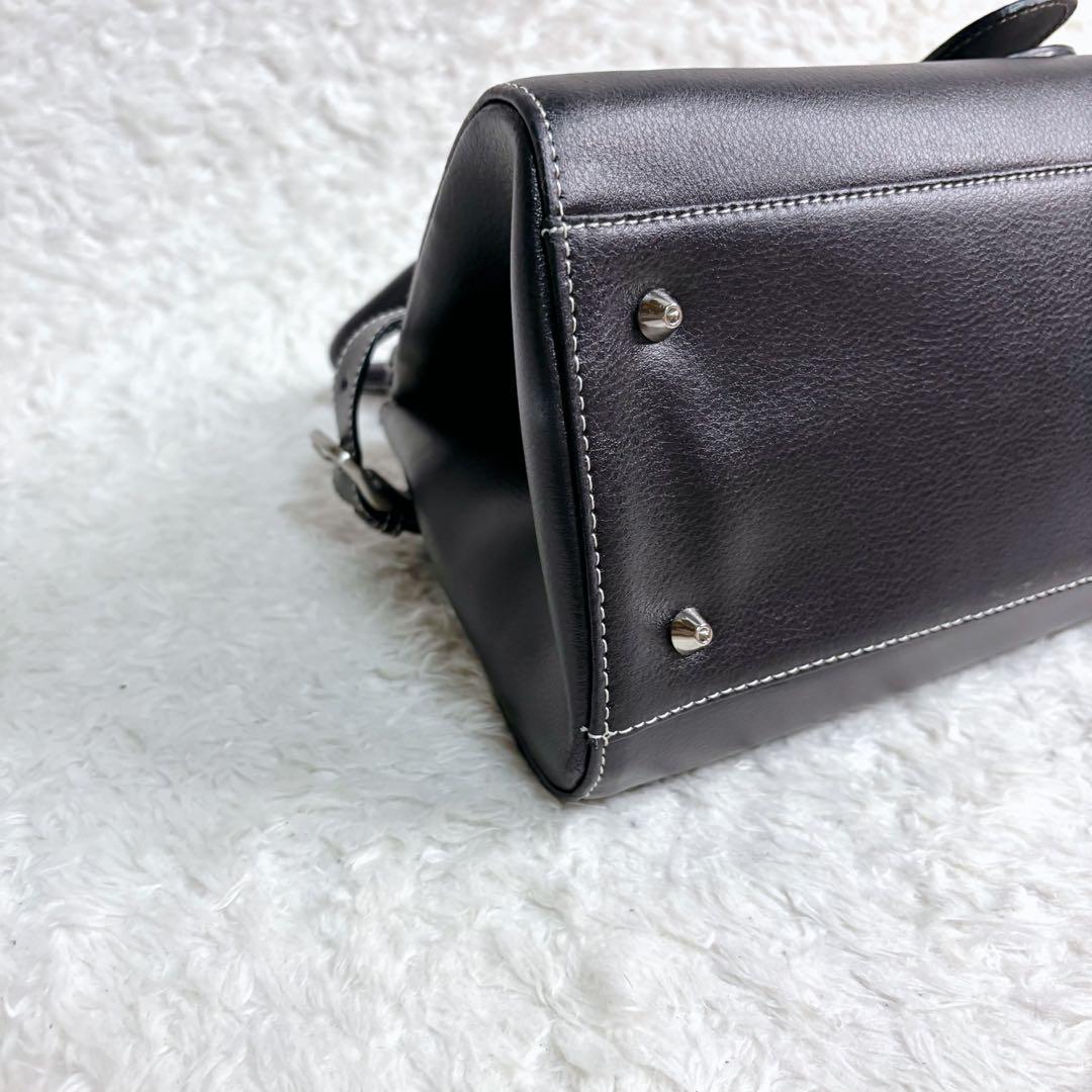 未使用級 濱野 HAMANO 本革 ハンドバッグ 黒 日本製 上品