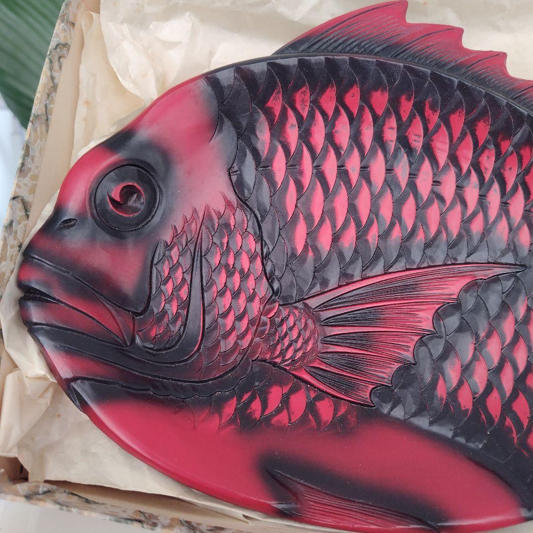 骨董品希少！美品アンティーク鯛 彫刻 菓子器 漆器 レトロ 縁起物