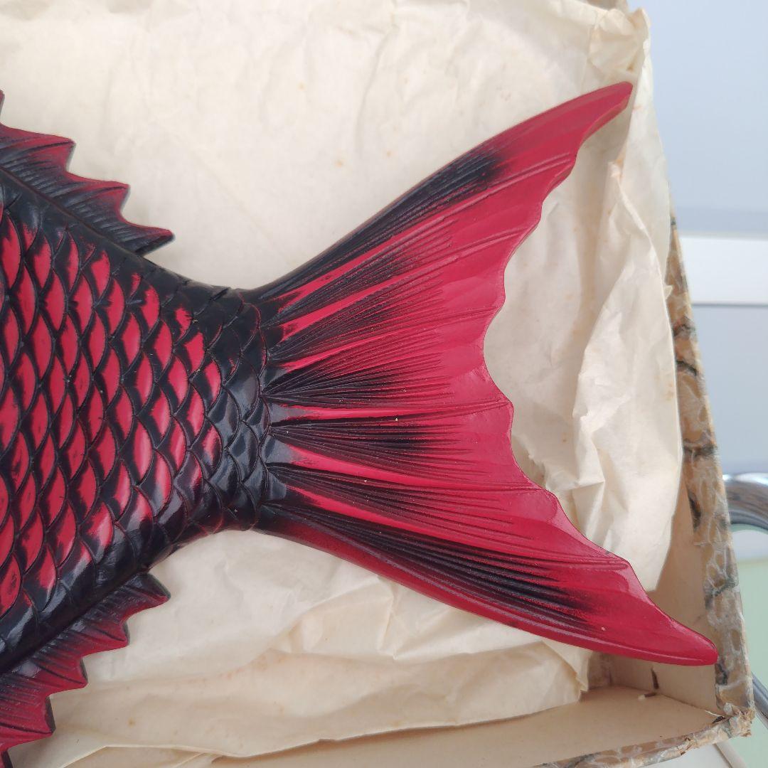 骨董品希少！美品アンティーク鯛 彫刻 菓子器 漆器 レトロ 縁起物