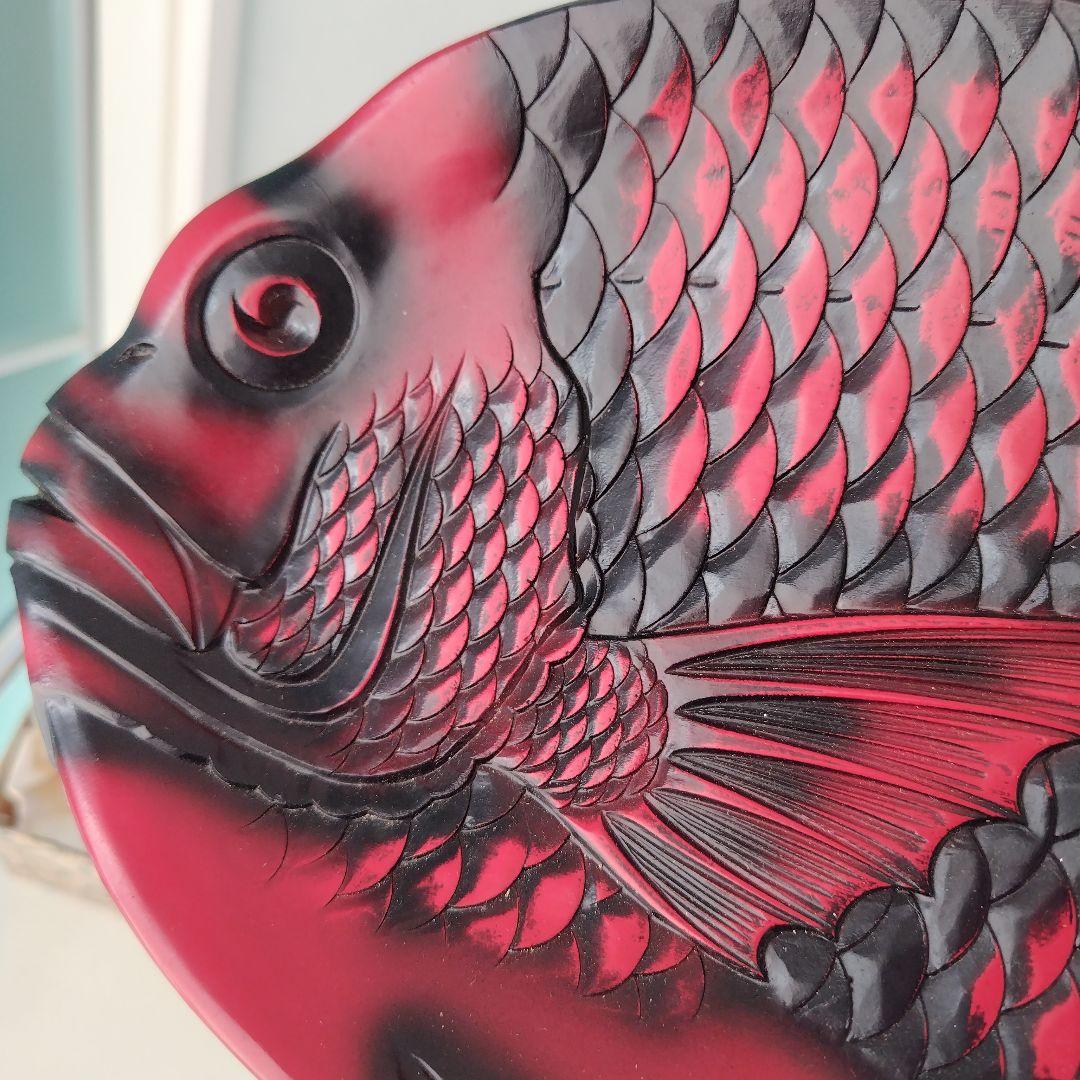 骨董品希少！美品アンティーク鯛 彫刻 菓子器 漆器 レトロ 縁起物