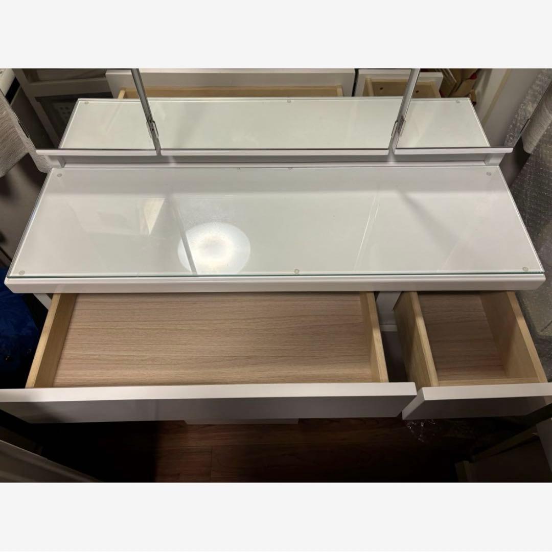 ニトリ 3面鏡ドレッサー ホワイト 椅子（スツール）付き ※少し訳あり