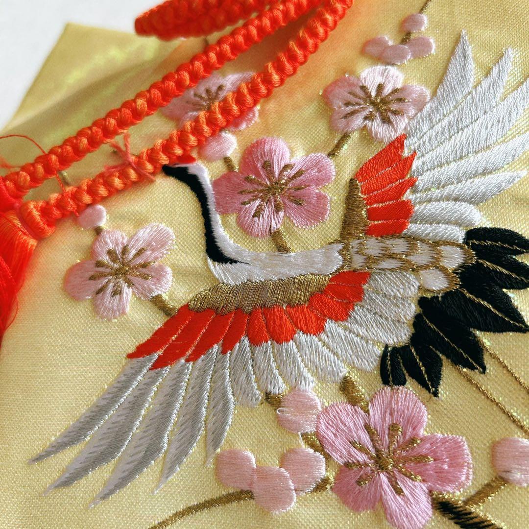 セット七五三7歳女の子長着＆簡単半衿＆結帯＆草履＆バッグ＆小物朱色帯黄系ゴールド